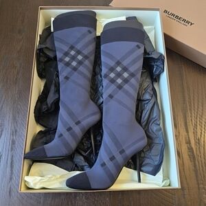 Burberry Gray Patterned Knee-High Boots